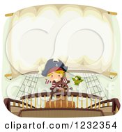 Pirate Boy And Parrot At A Ships Helm With Text Space On A Sail