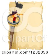 Poster, Art Print Of Pirate Boy Using A Telescope In A Crows Nest Over Parchment Text Space