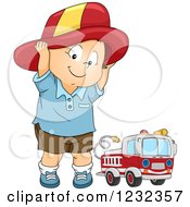 Caucasian Toddler Boy Pretending To Be A Fireman