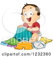 Clipart Of A Baby Boy Choosing His Underwear Royalty Free Vector Illustration