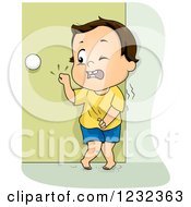 Clipart Of A Potty Training Toddler Boy Frantically Knocking On A Door Royalty Free Vector Illustration by BNP Design Studio