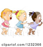 Poster, Art Print Of Diverse Baby Toddlers Girls Walking In Line