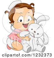 Poster, Art Print Of Caucasian Toddler Girl Pretending To Be A Veterinarian For Her Stuffed Bunny