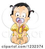 Poster, Art Print Of Caucasian Toddler Girl Sitting With A Pacifier And Clip