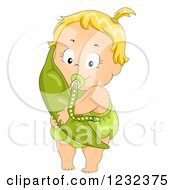 Caucasian Toddler Girl With A Pacifier And Pea Pillow