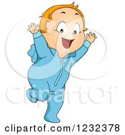 Clipart Of A Caucasian Toddler Boy Running In Pajamas Royalty Free Vector Illustration