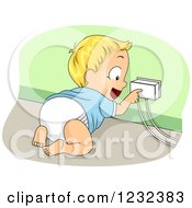 Clipart Of A Caucasian Toddler Boy Touching A Covered Socket Royalty Free Vector Illustration