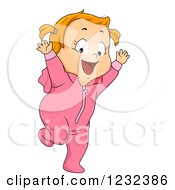 Poster, Art Print Of Caucasian Toddler Girl Running In Pink Pajamas