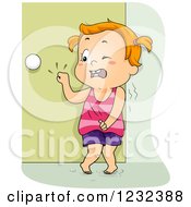Clipart Of A Potty Training Toddler Girl Frantically Knocking On A Door Royalty Free Vector Illustration