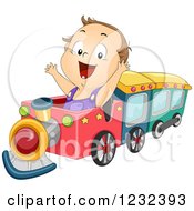 Poster, Art Print Of Happy Caucasian Toddler Boy Playing On A Train