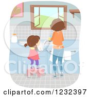 Mom And Daughter Washing And Drying Dishes