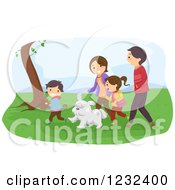 Poster, Art Print Of Happy Family And Dog Walking In A Park