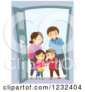 Poster, Art Print Of Happy Visiting Family At A Door
