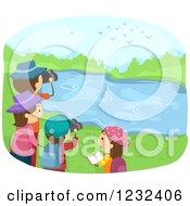 Poster, Art Print Of Happy Family Bird Watching At A Lake