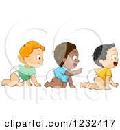Clipart Of Diverse Baby Boys Crawling In Line Royalty Free Vector Illustration