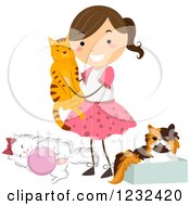 Clipart Of A Happy Girl With Pet Cats Royalty Free Vector Illustration
