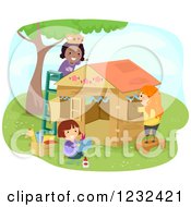 Poster, Art Print Of Happy Diverse Girls Decorating A Play House