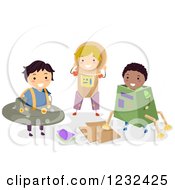Poster, Art Print Of Diverse Boys Playing In Science Fiction Cardboard Costumes