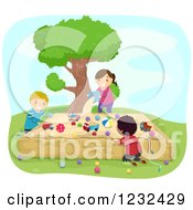 Clipart Of Happy Diverse Children Playing At A Sand Box Royalty Free Vector Illustration
