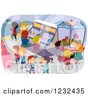 Clipart Of Diverse Children Playing In An Arcade Royalty Free Vector Illustration
