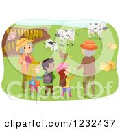 Clipart Of Happy Grandparents And Kids At A Farm Royalty Free Vector Illustration