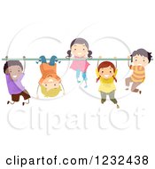 Happy Diverse Children Hanging On A Monkey Bar