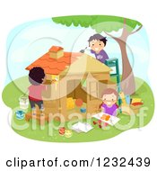 Poster, Art Print Of Happy Diverse Children Painting A Toy House