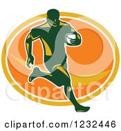 Poster, Art Print Of Rugby Player Running Over An Orange Oval