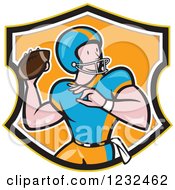 Poster, Art Print Of Gridiron American Football Player Throwing In An Orange Shield