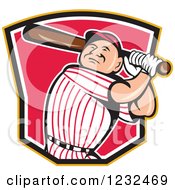 Clipart Of A Baseball Player Batting Over A Shield Royalty Free Vector Illustration