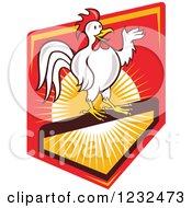 Poster, Art Print Of Presenting White Rooster On A Shield With Sunshine