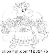 Poster, Art Print Of Black And White Female Cow With Flowers And Milk Buckets