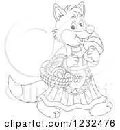 Poster, Art Print Of Black And White Female Fox With A Basket Of Mushrooms