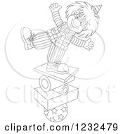 Poster, Art Print Of Black And White Circus Clown Balancing On Stacked Items