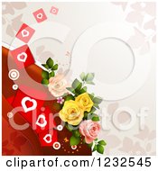 Poster, Art Print Of Valentine Background With Roses Foliage And Hearts 2