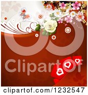 Poster, Art Print Of Valentine Background With Foliage Roses Hearts And A Butterfly