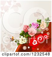 Poster, Art Print Of Valentine Background With Foliage Roses Hearts And A Butterfly 2
