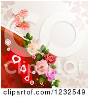 Poster, Art Print Of Valentine Background With Foliage Roses Hearts And A Butterfly 3