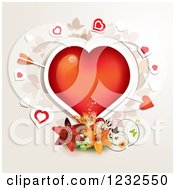 Poster, Art Print Of Red Valentine Heart With Cupids Arrow Over Lilies And Foliage