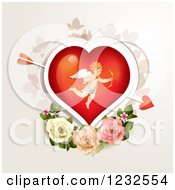 Poster, Art Print Of Valentine Heart With Cupid Over Roses And Foliage