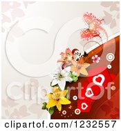 Poster, Art Print Of Valentine Background With A Butterfly Lilies Foliage And Hearts