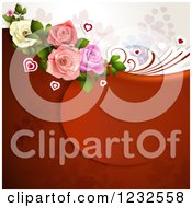 Clipart Of A Valentine Background With Roses Foliage And Hearts Royalty Free Vector Illustration
