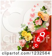 Poster, Art Print Of Valentine Background With Foliage Hearts Roses And Butterflies