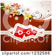 Poster, Art Print Of Valentine Background With Lilies Foliage And Hearts 2