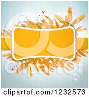 Clipart Of A Rectangular Wheat Frame Over Blue With Butterflies Royalty Free Vector Illustration