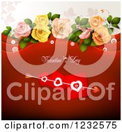 Poster, Art Print Of Red Valentine Background With Cupids Arrow Through Heart Cards And Roses