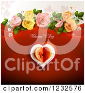 Poster, Art Print Of Valentine Background With Text Over A Butterfly Heart Foliage And Roses