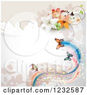 Poster, Art Print Of Floral Background With Lilies And Butterflies