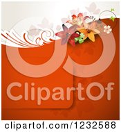 Poster, Art Print Of Floral Background With Lilies A Frame And Foliage On Red
