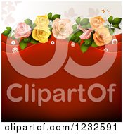 Poster, Art Print Of Valentine Background With Foliage Roses And Red Text Space